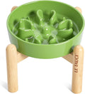 LE TAUCI Ceramic Slow Feed Dog Bowls, Elevated for Small Breeds, Anti-Gulping, Non-Slip, 6 inch, Green