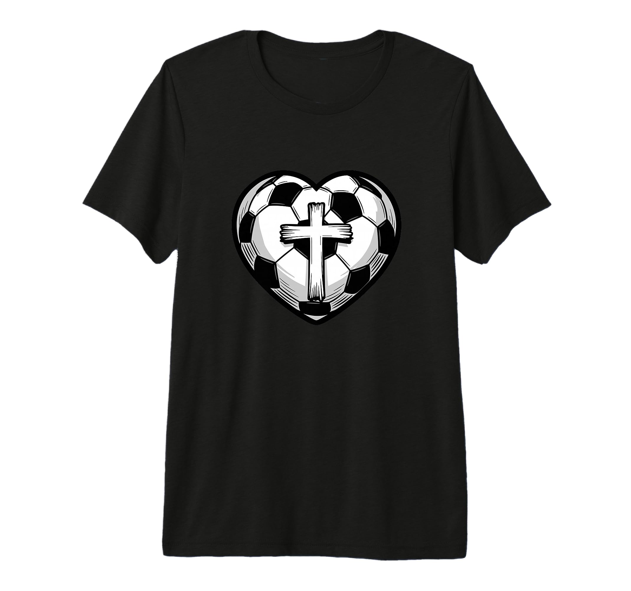 Soccer Ball Heart Christian Faith Cross T-Shirt - Unique Graphic Unisex