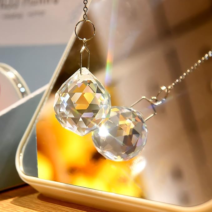 MerryNine 6 Pcs 40mm Clear Crystal Ball Prism Sun Shine Catcher Rainbow Pendants Maker, Hanging Crystals Prisms for Windows, for Feng Shui, for Gift (1.6"/40mm 6Pack)