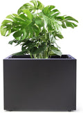 Metal Planter Box Rectangular Block-No Installation Required Galvanized Steel Long Box Planter Modern Outdoor Planters All-Weather Use with Drainage Holes for Patio/Porch,16 ×12×12IN