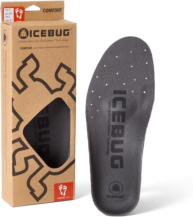 Icebug Comfort Insoles with Dynamic Arch Support, Charcoal Medium Arch, M 8/W 9.5-10