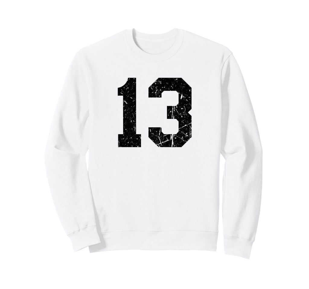 Black Distressed Sport Team Number 13 Sweatshirt - Streetwear Style Unisex