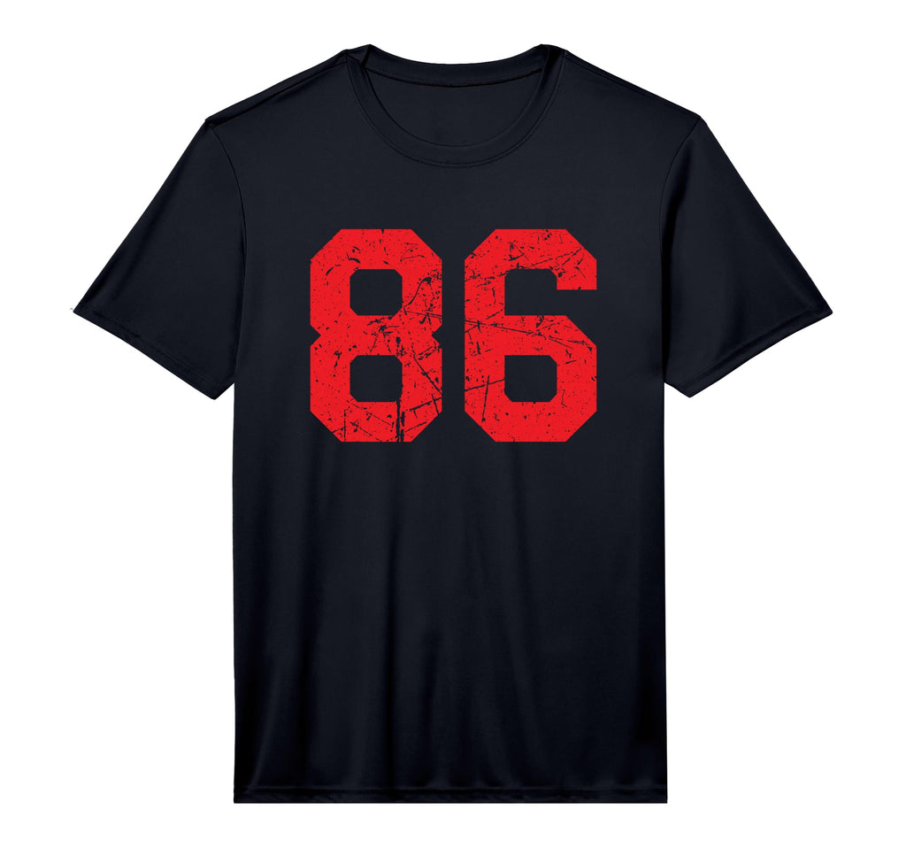 Distressed Number 86 Red Sports Team T-Shirt - Trendy Graphic for Adults