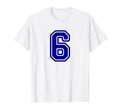 Blue Sports Team Number 6 T-Shirt - Casual Everyday Wear for Adults