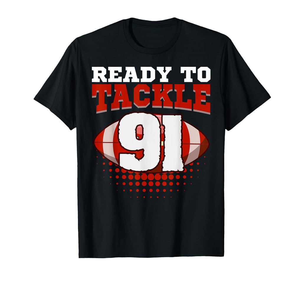 Football 91St Birthday Player Tackle T-Shirt - Trendy Graphic for Adults