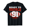 Football 91St Birthday Player Tackle T-Shirt - Trendy Graphic for Adults