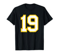 Yellow White Sports Team Number 19 T-Shirt - Minimalist Print Men Women