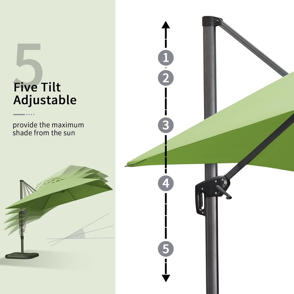PURPLE LEAF 10' X 13' Patio Umbrella Outdoor Cantilever Rectangle Umbrella Aluminum Offset Umbrella with 360-degree Rotation for Garden Deck Pool Patio Apple Green