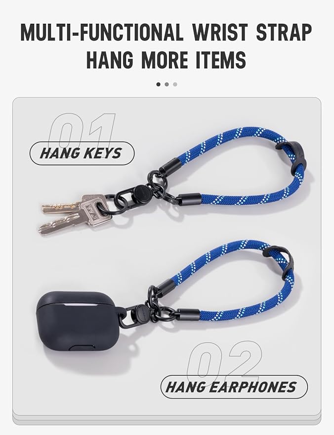 project-cb Phone Wrist Strap 1,Tether Tab 2,Phone Wristlet,Lanyard Wrist Strap,Key Holder,KeyChain,KeyRing×2(Gray)