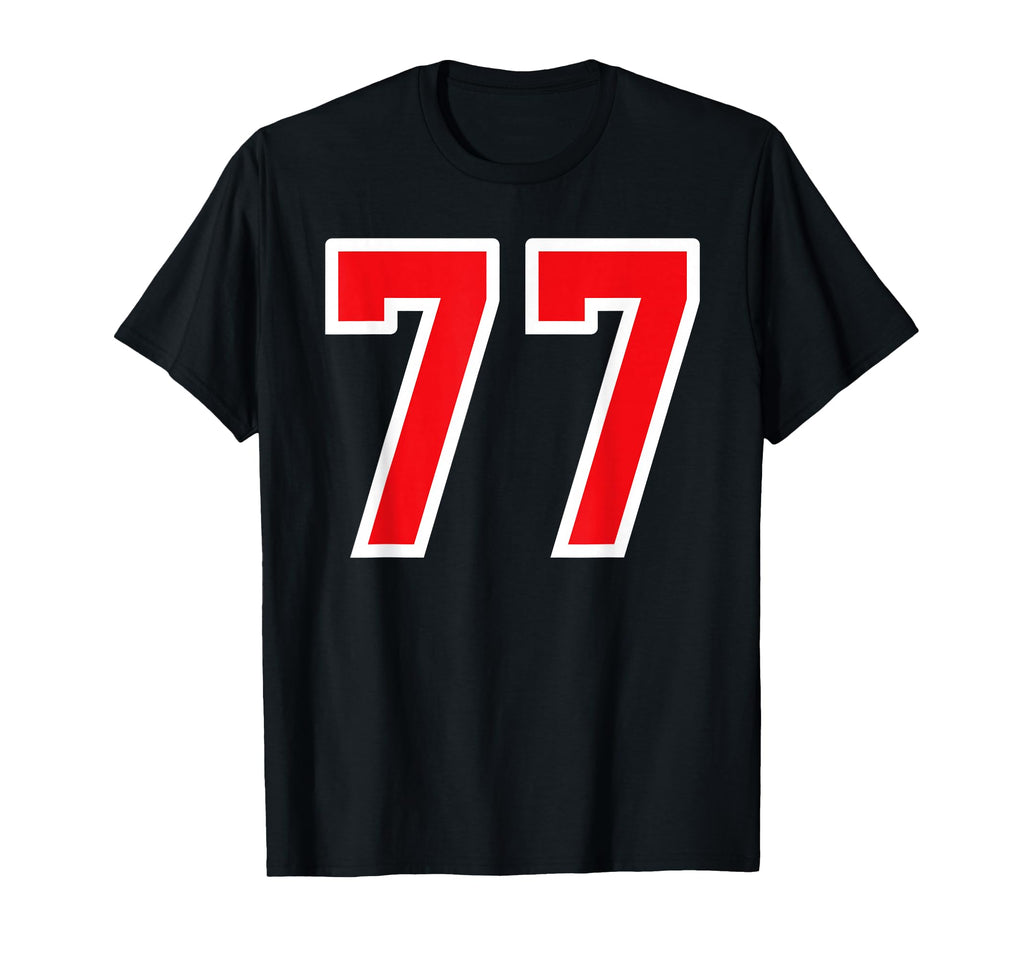 White Red Sport Team Number 77 T-Shirt - Minimalist Print Men Women