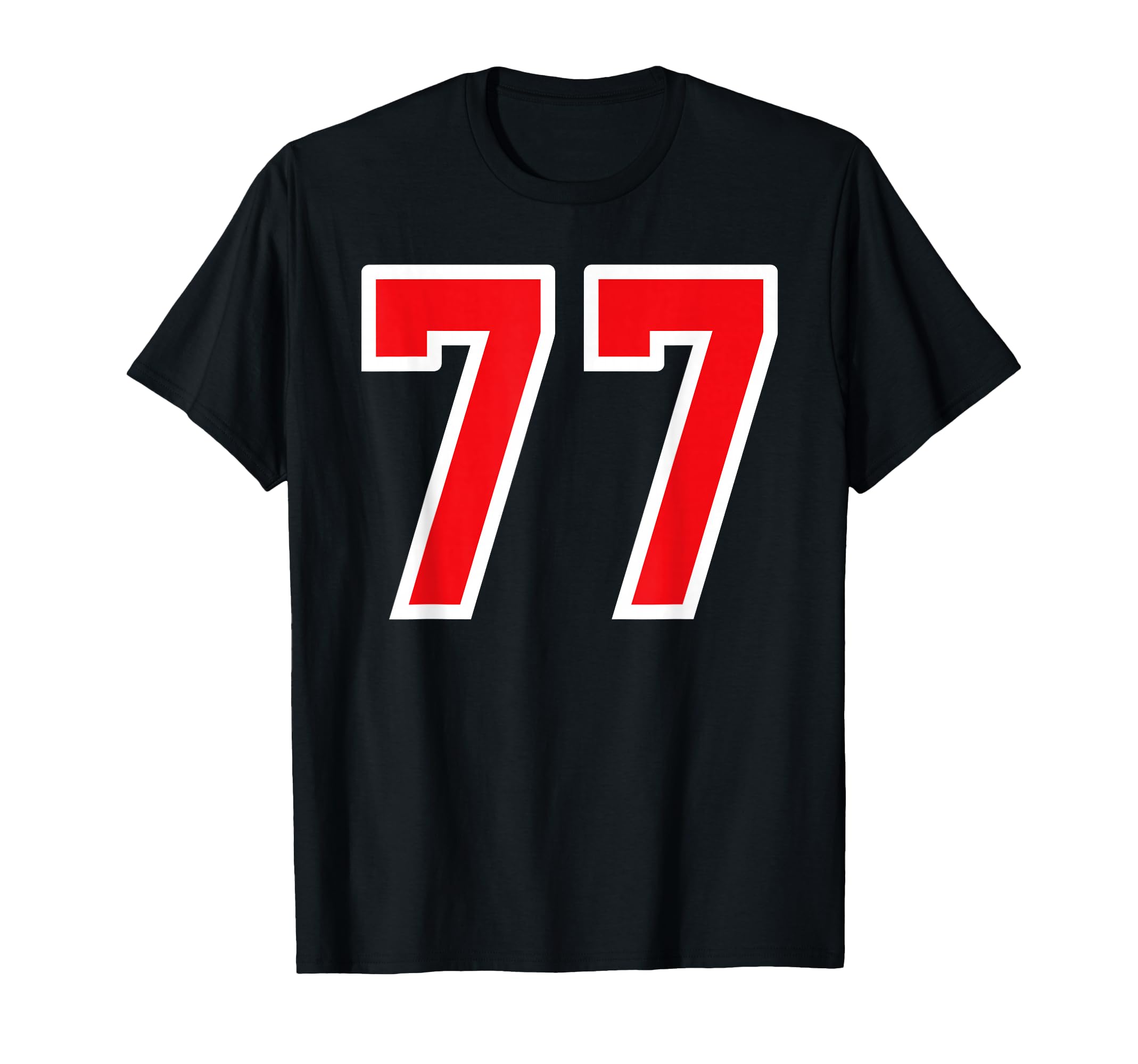White Red Sport Team Number 77 T-Shirt - Minimalist Print Men Women