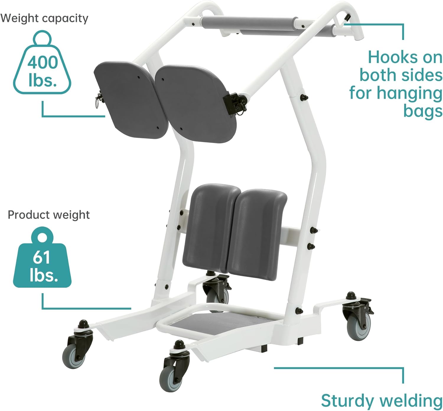 Sit to Stand Lift Patient Transport Unit for Elderly - 400 Pound Weight Capacity - Patient Lift for Home Care Use