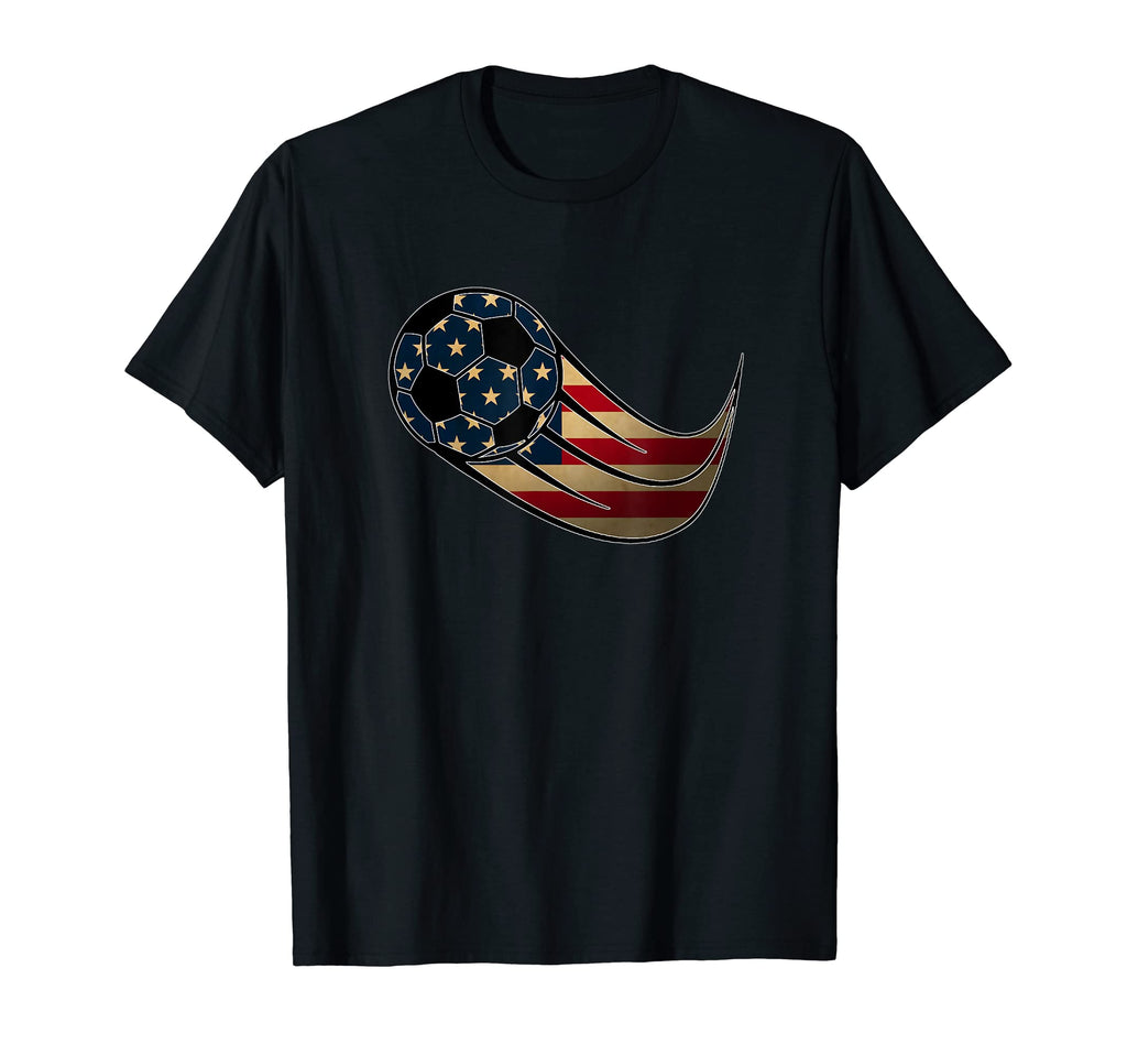 Usa Flag Soccer Ball Flying Through Air T-Shirt - Unique Graphic Unisex
