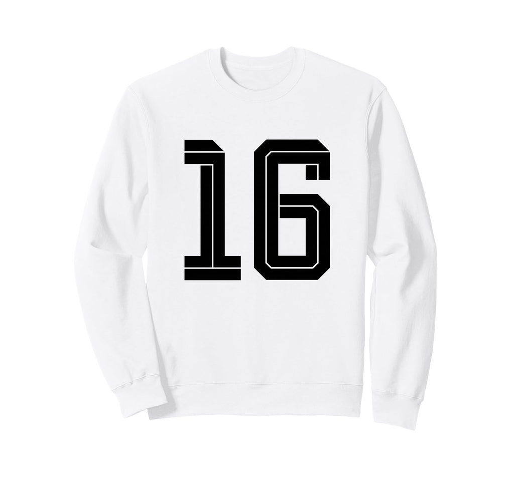 16 White Number 16 Sports Fan Sweatshirt - Minimalist Print Men Women