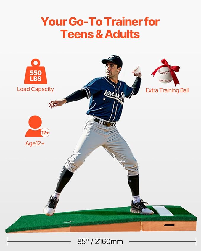 VEVOR Pitching Mound, Baseball Game Mound, Indoor/Outdoor Pitching Practice and Training Equipment, Softball Pitching Aids with Antifade Turf and Pitching Rubber