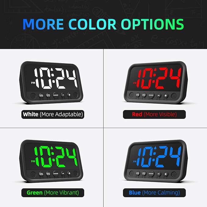 Small LED Digital Clock for Bedroom, Loud Alarm Clock for Heavy Sleepers Adults, Teens | Plug-In Electric Desk Clock | Simple Bedside Nightstand Clock with Adjustable Volume/Brightness/Snooze – Red