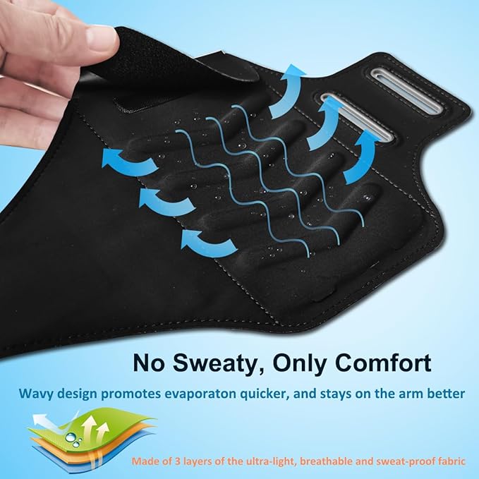 Running Phone Holder, Arm Band for Running for iPhone & Samsung Galaxy, Cell Phone Armband Holder for Walking, Gym, Workout, Men, Women, w/Adjustable Strap & Zipper Pocket (Black-L)