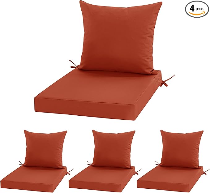 Outdoor Cushions for Patio Furniture, Waterproof Outdoor Chair Cushion w/Fade-Resistant, Removable & Machine-Washable Cover, 22x22 Inch, Deep Seat Sofa/Couch Pad Replacement – Set of 4, Rust