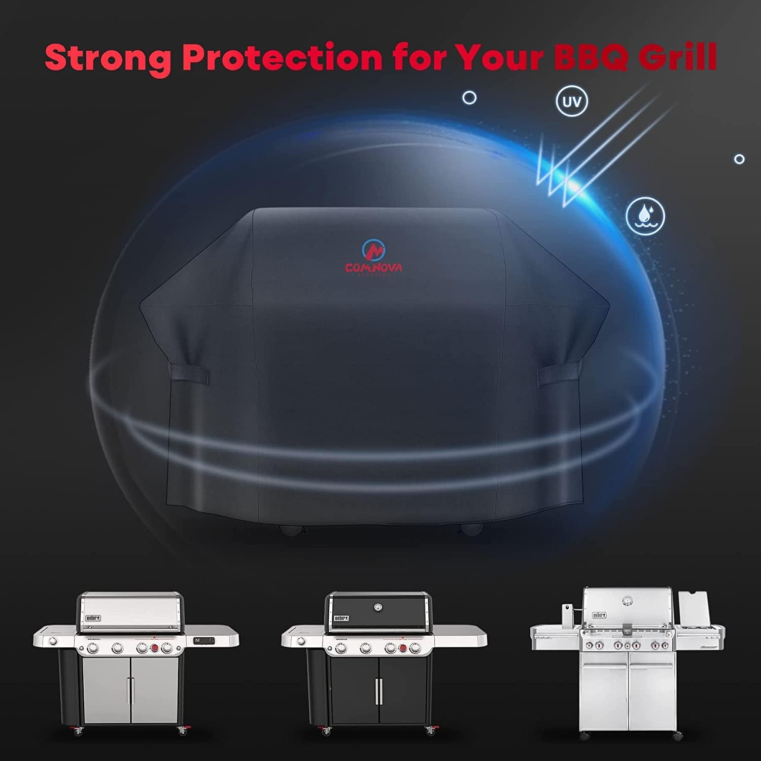 Comnova Grill Cover 82 Inch - 600D BBQ Cover for Outdoor Grill Heavy Duty and Waterproof, Large Barbecue Gas Grill Covers for Weber, Char-Broil, Nexgrill, Monument, Dyna-glo, Brinkmann and More