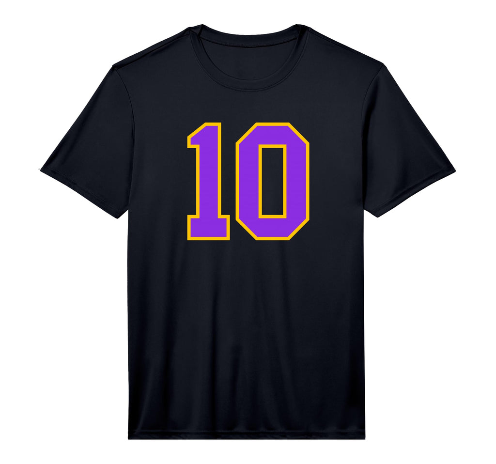 Number 10 Sports Team Yellow Purple T-Shirt - Graphic Print for Adults
