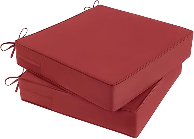 Outdoor Chair Cushions Set of 2 for Patio Furniture 22x22x4 Inch Waterproof Patio Chair Cushion 3 Year Color Fastness Square Elastic Foam Garden Couch Pads with Ties and Handle,Red