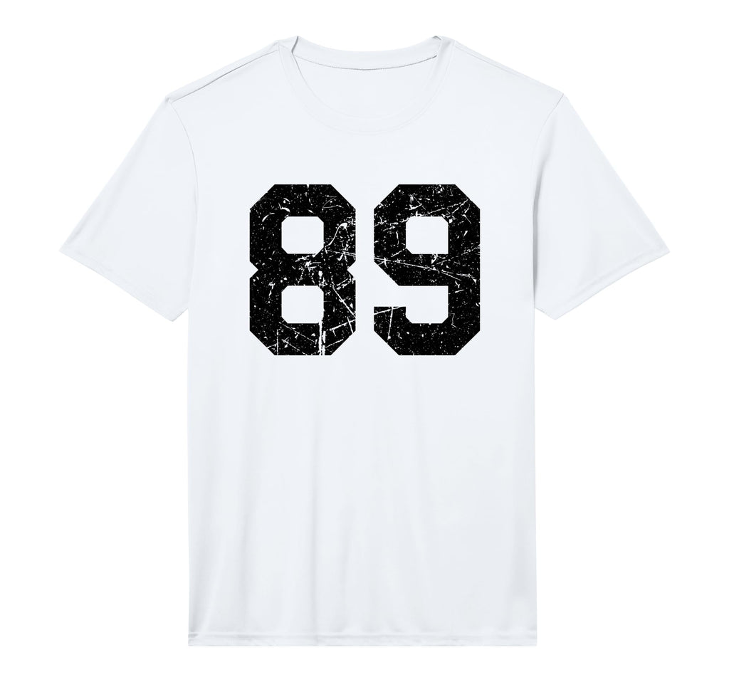Sports Team Distressed Black Number 89 T-Shirt - Trendy Graphic for Adults