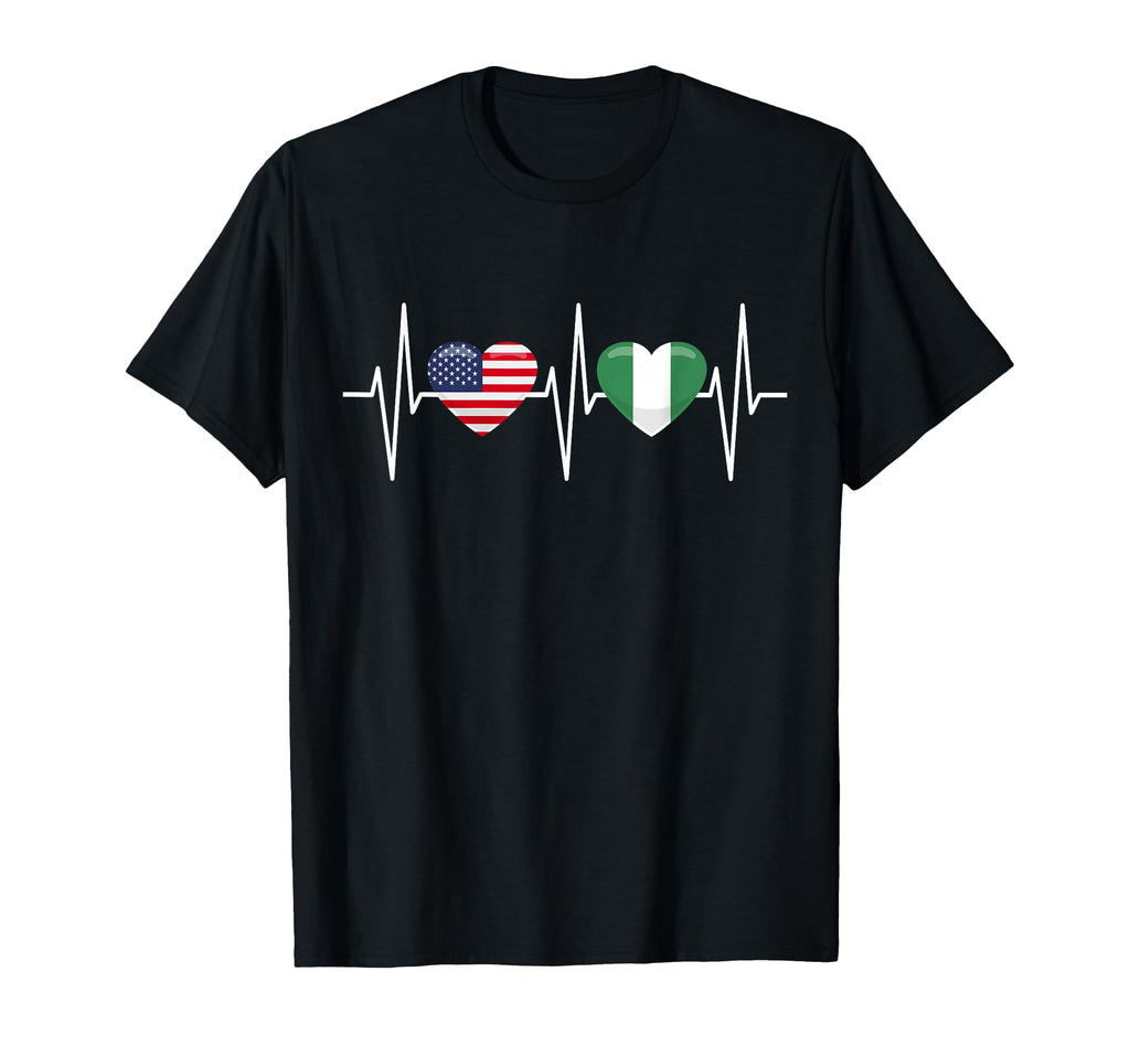 Usa Nigeria Heartbeat America Nigerian T-Shirt - Minimalist Print Unisex