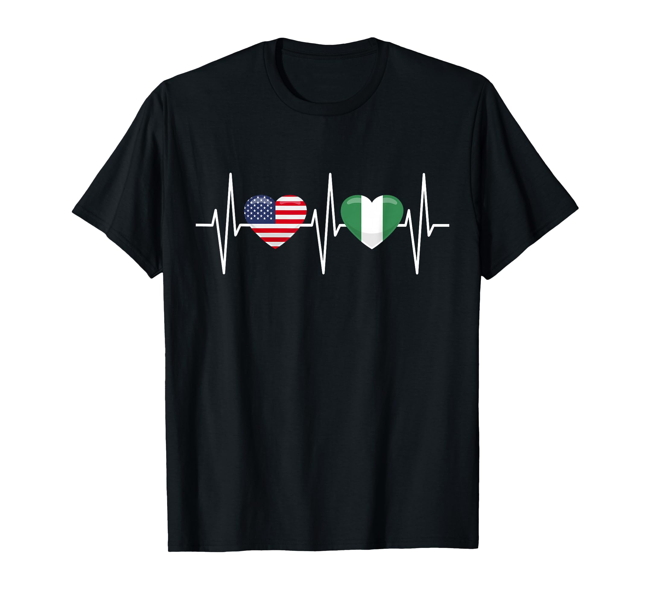 Usa Nigeria Heartbeat America Nigerian T-Shirt - Minimalist Print Unisex