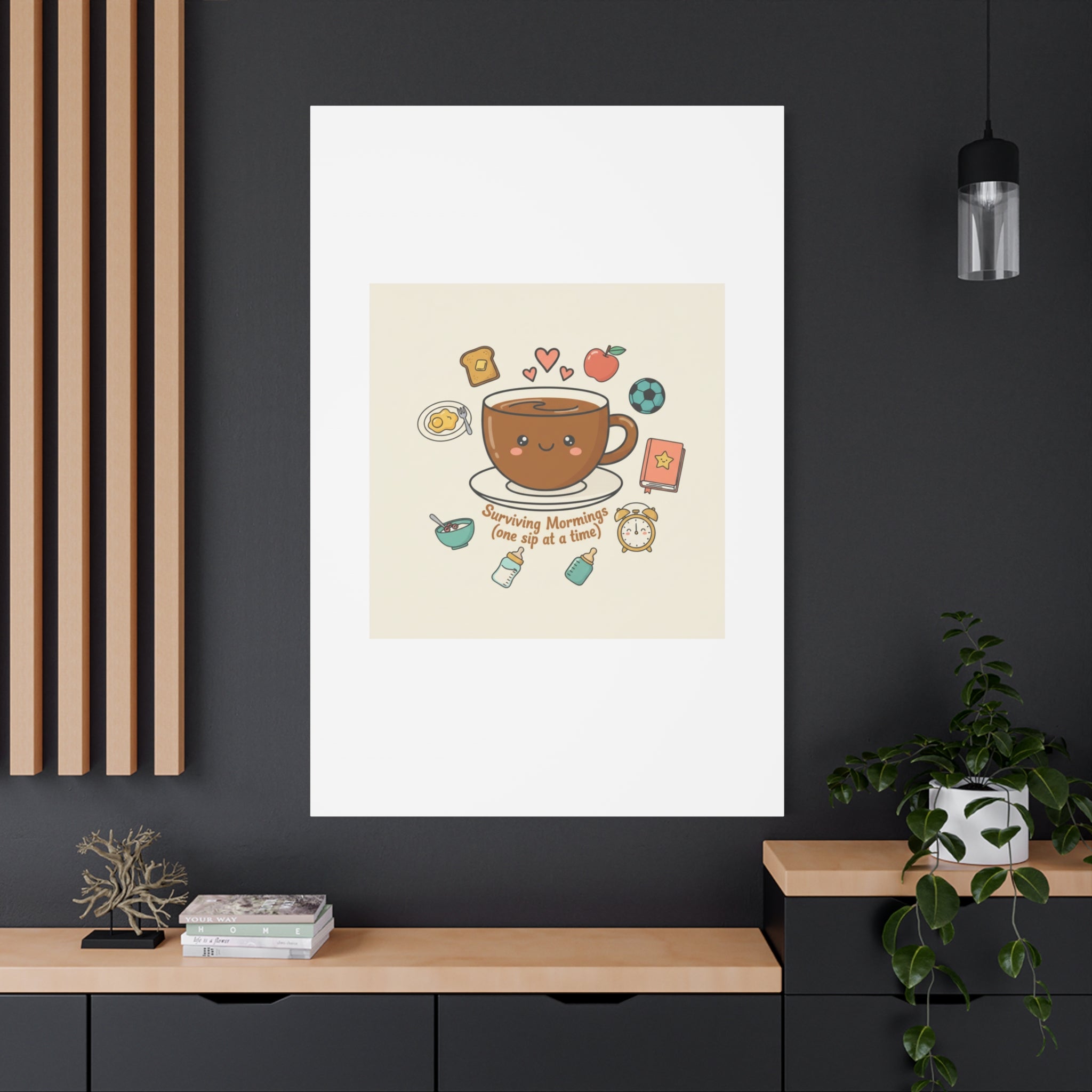 Surviving Mornings (One Sip at a Time) Canvas | Parenting Morning Humor, Coffee & Kids