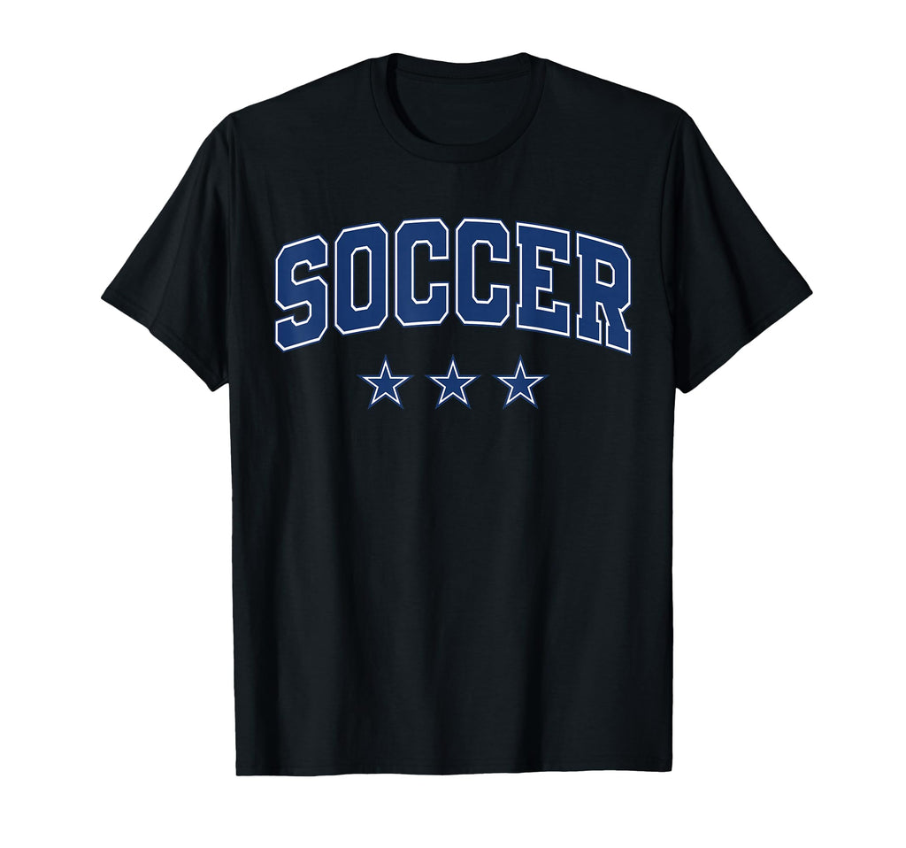 Soccer All Blue Stars Text T-Shirt - Casual Everyday Wear for Adults
