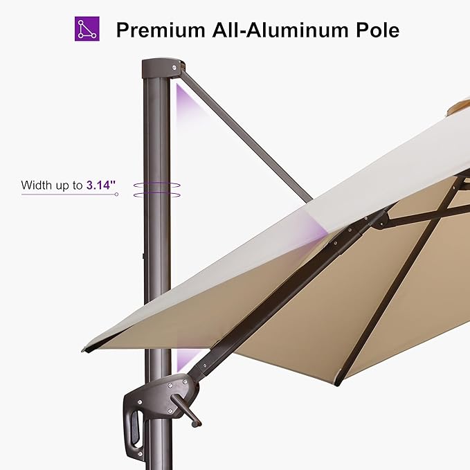 PURPLE LEAF 10 Feet Patio Cantilever Umbrella Square Outdoor Umbrella with 360° Rotation and Aluminum Offset Hanging for Garden Backyard Pool, Beige