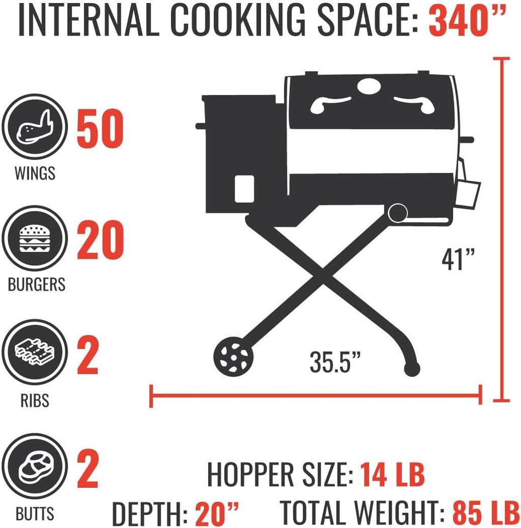 recteq Pellet Grill - Road Warrior 340 + BBQ Master Bundle, Portable Electric Pellet Smoker Grill, BBQ, Wood Pellets, Sear, Smoke, and More