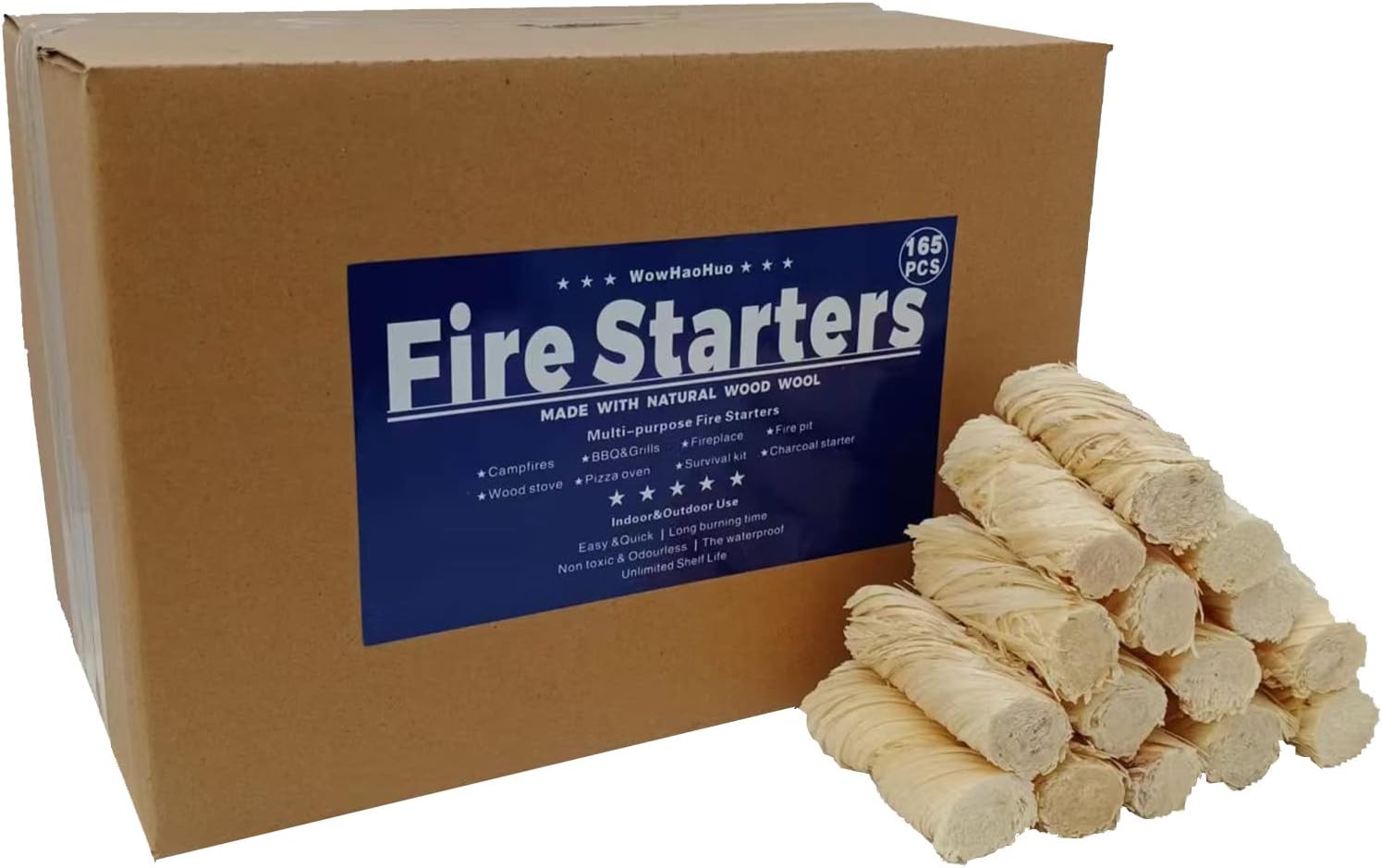 165Pcs Fire Starters for Fireplace, Campfire, BBQ, Grill Starter - All-Weather Firestarter - Charcoal Starter for Indoor and Outdoor
