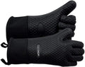 GEEKHOM BBQ Gloves, Grilling Gloves Heat Resistant Oven Gloves, Kitchen Silicone Oven Mitts, Long Waterproof Non-Slip Pot Holder for Barbecue, Cooking, Baking, Black