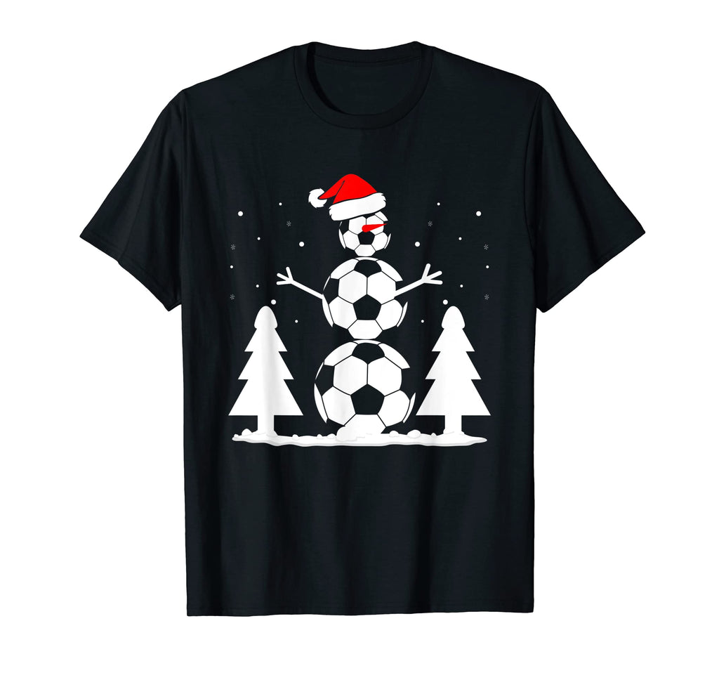 Snowman Soccer Balls Santa Hat Funny T-Shirt - Aesthetic Graphic Men Women