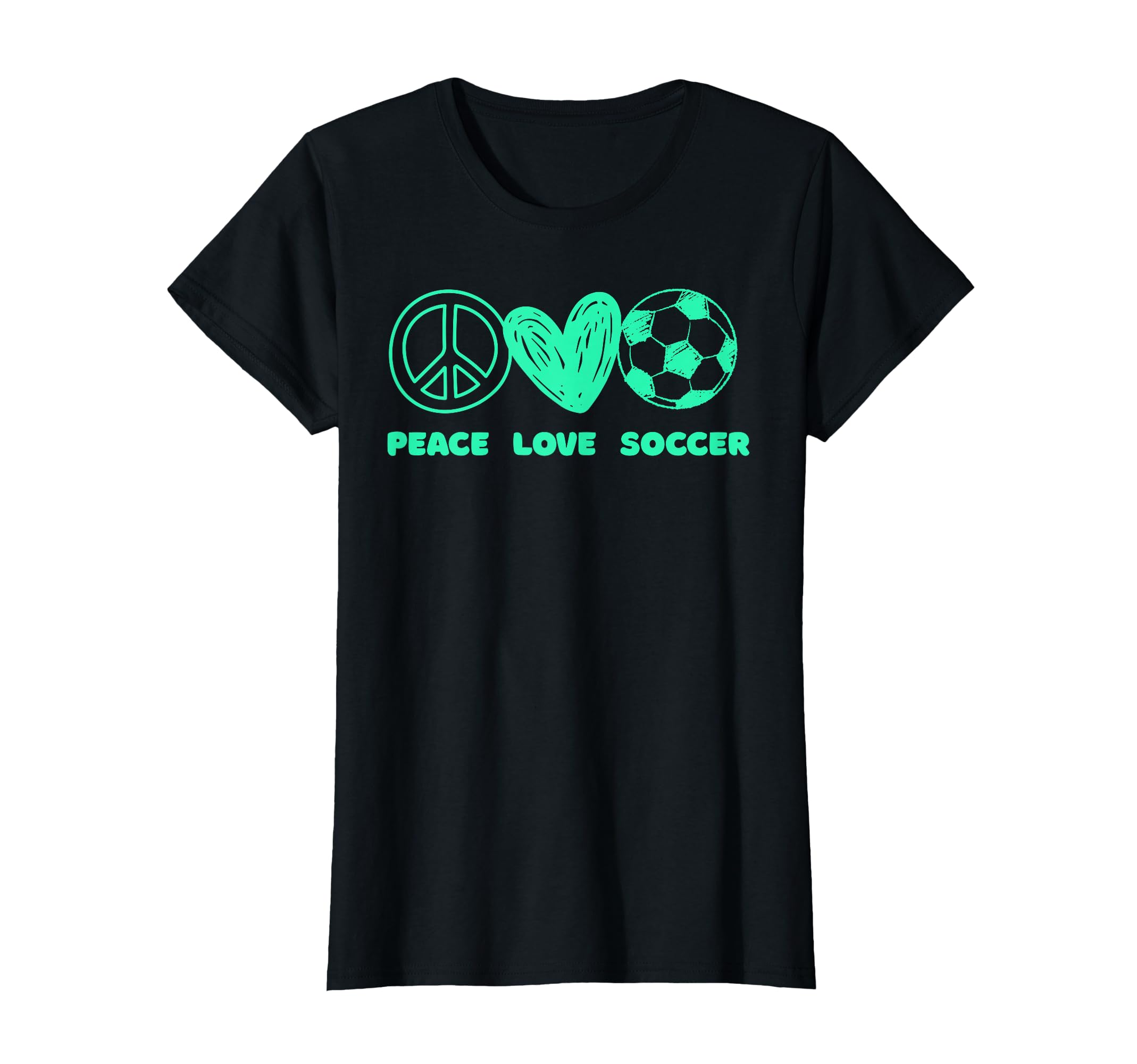 Peace Love Soccer Fan Minty Green T-Shirt - Casual Everyday Wear Men Women
