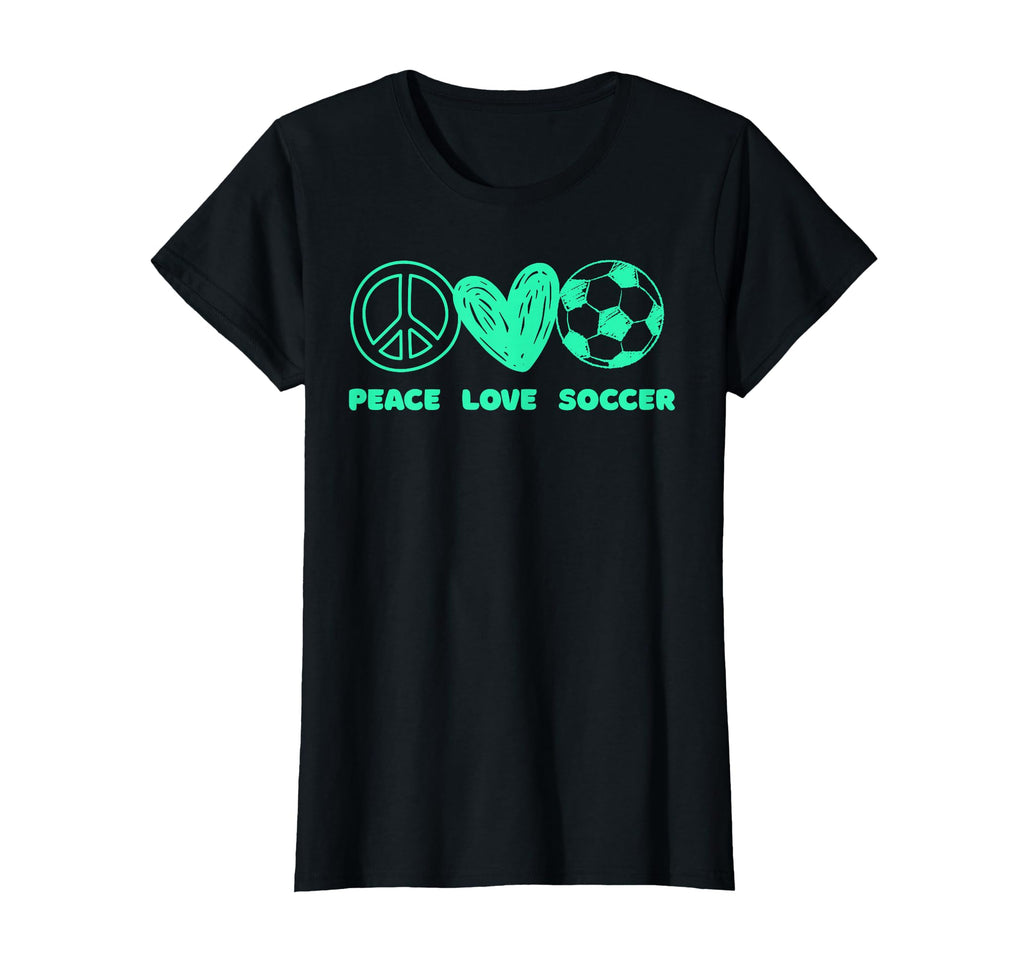 Peace Love Soccer Fan Minty Green T-Shirt - Fun Novelty Design Men Women