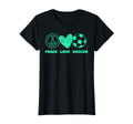 Peace Love Soccer Fan Minty Green T-Shirt - Fun Novelty Design Men Women