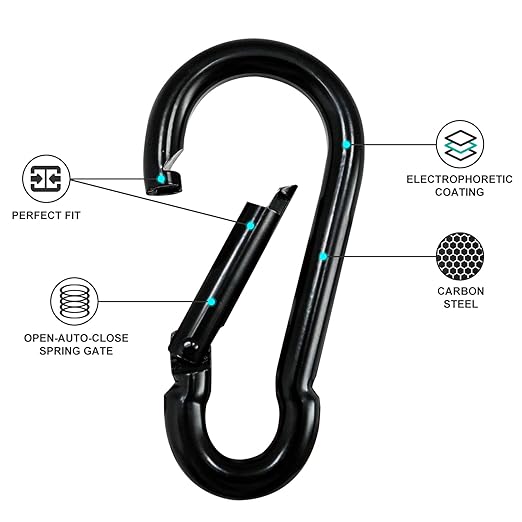 KINLINK 10 Pack Black Carabiner Clip, 1.97 inch Heavy Duty Spring Snap Hook, Small Caribeener Clips for Outdoor Camping, Swing Set, Hammock, Hiking Travel, Fishing, Quick Link Keychain
