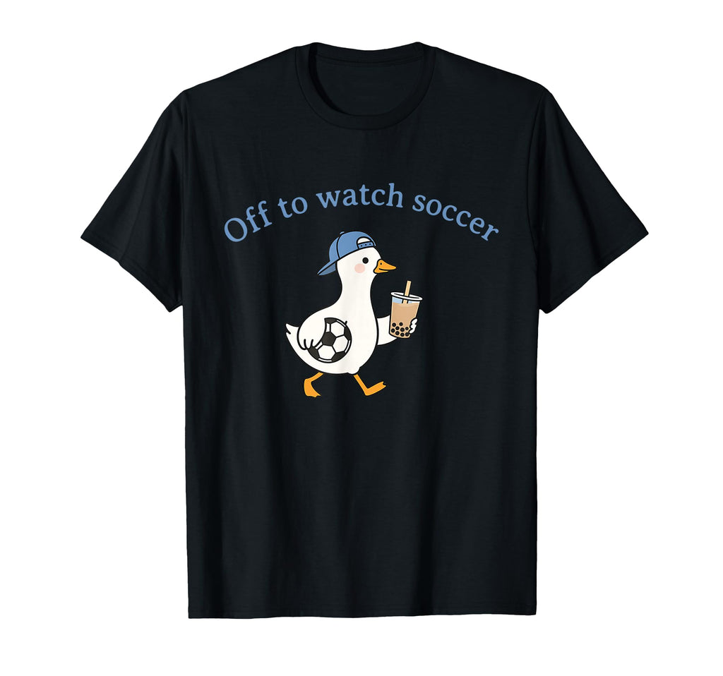 Off To Watch Soccer Duck Bubble Tea Art T-Shirt - Graphic Print Unisex
