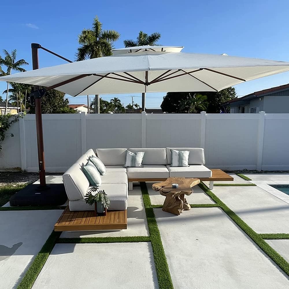 PURPLE LEAF 12ft Patio Umbrella Outdoor Square Umbrellas Large Cantilever Umbrella Windproof Offset Heavy Duty Sun Umbrellas for Garden Deck Pool Patio, Cream