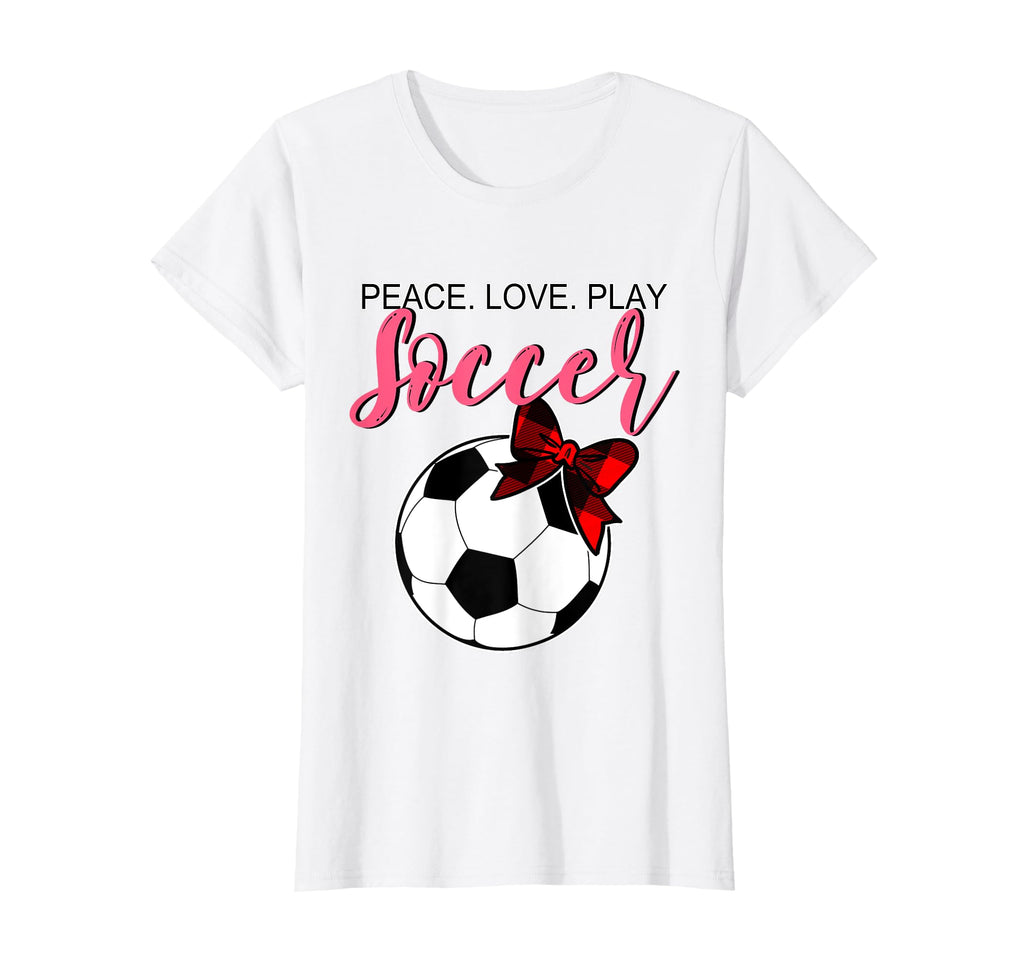 Peace Love Soccer Bow Teen Soccer Mom T-Shirt - Graphic Print Unisex