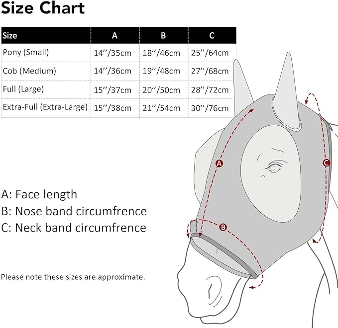 Harrison Howard Super Comfort Stretchy Fly Mask Large Eye Space with UV Protection Soft on Skin with Breathability Classic Letters M Cob