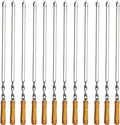 12 Pack Kabob Skewers BBQ Barbecue Skewers Stainless Steel Sticks 22 Inch Heavy Duty Large Wide Reusable with Nonslip Wooden Handle Ideal for Shish Kebab Chicken Shrimp and Vegetables