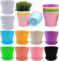 10 Pack 4 Inch Plant Pots Bulk Small Plastic Planters Pots with Drainage Holes Flower Pot for Succulent, Cactus, Herb, African Violet (10pcs-Multicolor, 4Inches)