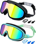 Rantizon Swim Goggles 2 Pack, Wide View Anti Fog&UV Swimming Goggles for Audlt, No Leaking Swim Glasses for Men Women Kids