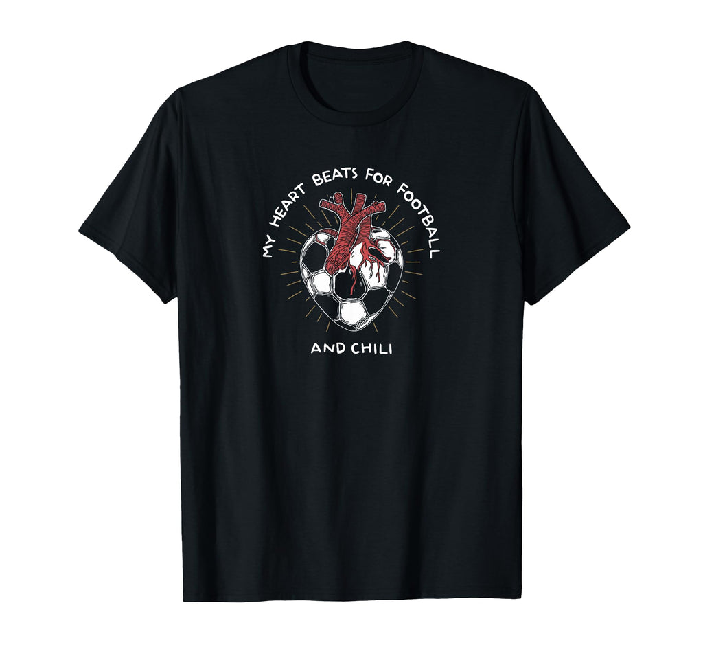 My Heart Beats Football And Chili Soccer T-Shirt - Unique Graphic Men Women