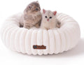 MEWOOFUN Cat Bed, Washable Beds for Indoor Cats, Cute Donut Bed Fluffy Pet Bed with Non-Slip Bottom, Calming Round Bed for Puppy and Kitten (Cream)