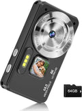 Digital Camera, Autofocus 4K 64MP Point and Shoot Digital Cameras for Teens with 64GB Card, 18X Zoom Anti-Shake Compact Video Camera for Student Kids Boys Girls Beginner - Black