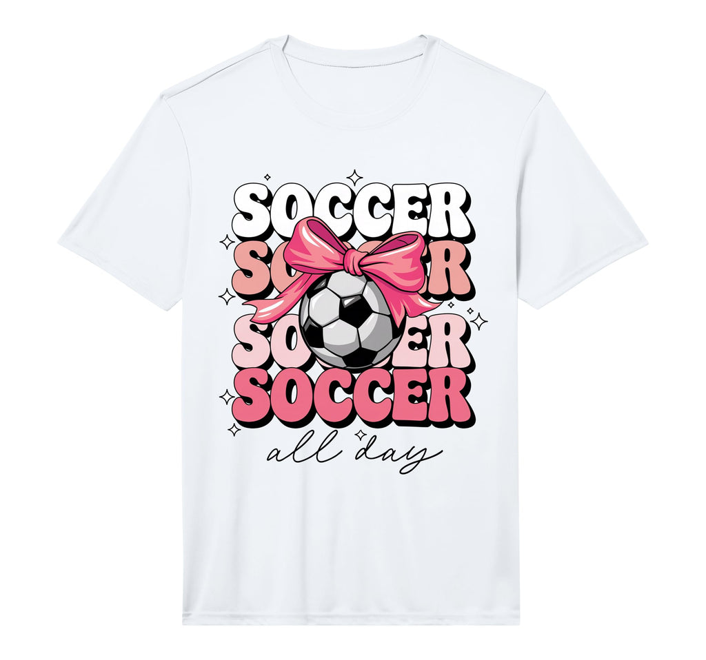 Groovy Soccer Coquette Bow Soccer All T-Shirt - Trendy Graphic for Adults